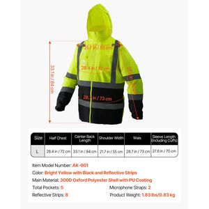 Veste de sécurité réfléchissante haute visibilité pour hommes et femmes, imperméable, avec capuche et poches, pour le travail par temps de pluie - Product Image 4