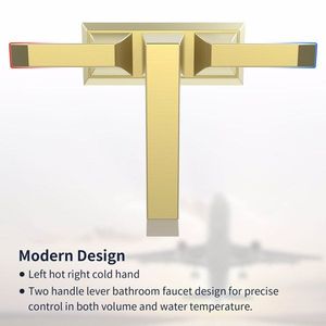 Modern Style 2 Handle Heavy Duty Bathroom Faucet <b>Deck</b> Mounted <b>Brushed</b> Gold 4001 NA Lavatory Supply Drain Kits - Product Image 4