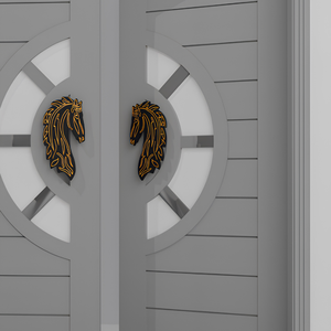 Poignée de porte principale en aluminium, design tête de cheval, paire, blanc doré, noir mat, or, motif animal sculpté, quincaillerie d'entrée - Product Image 1