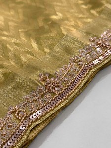Elegant Olive <b>Green</b> <b>Silk</b> Saree With Embroidered Border Wedding Formal Wear For Women India Pakistan Style - Product Image 3