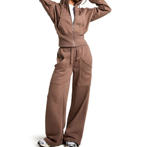 Conjunto Deportivo Personalizado con Logotipo, 2 Piezas, Color Sólido, Sudadera Informal para Mujer, Conjunto de Sudadera Deportiva de Manga Larga para Gimnasio, Conjunto de Dos Piezas para Mujer - Product Image 1