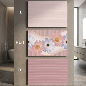 Spanish Style Pink Flower 3D Marble Look Hotel Interior Glossy Glazed Ceramic <b>Wall</b> Tiles 200x300mm Vistaar - Product Image 1