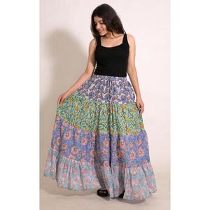 Cotton <b>Patchwork</b> Printed A-Line Maxi <b>Skirt</b> Handmade Indian Boho Long <b>Skirt</b> Everyday Wear - Product Image 3