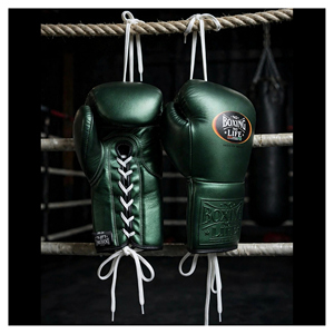Gants de boxe en cuir véritable vert métallisé « No Boxing No Life », à lacets, pour l'entraînement et le sparring, personnalisables pour gagner. - Product Image 3