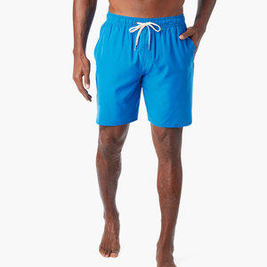 Men's Solid Blue Board Shorts Mid Waist Drawstring Quick Dry Casual Swimwear Short Length Woven Fabric - Product Image 4