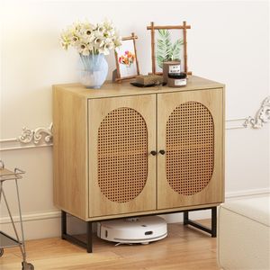 Boho Style Natural PE Rattan Buffet Cabinet 3 Level Adjustable <b>Sideboard</b> with Soft Close Hinges - Product Image 4