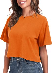 T-shirt court en coton pour femme, col rond, manches courtes, décontracté, personnalisable avec logo, style streetwear, vente en gros, fabricant - Product Image 2