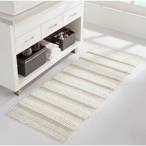 Custom Logo Jacquard Cotton Bath Mat for Hotels <b>White</b> Plush Floor <b>Towel</b> for Guest Room Use - Product Image 2