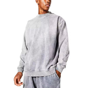 Wholesale High Quality Acid Wash <b>Pullover</b> Sweatshirts <b>Men</b> Embroidered 100% Cotton Crewneck Winter Fleece Breathable Eco-Friendly - Product Image 1