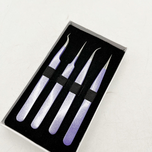 Juego de Pinzas para Pestañas de Acero Inoxidable Color Morado Claro, Profesional, de Grado Salón, con Logotipo Personalizado, Pinzas de Precisión para Extensión de Pestañas - Product Image 1