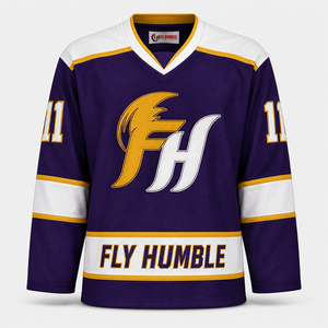เสื้อฮอกกี้น้ำแข็งผู้ชาย Fly Humble สีขาว สำหรับทีมโกลด์ 10 พิมพ์ลายดิจิตอล โพลีเอสเตอร์ แห้งเร็ว สายปรับได้ แขนยาว ทรงปกติ - Product Image 4