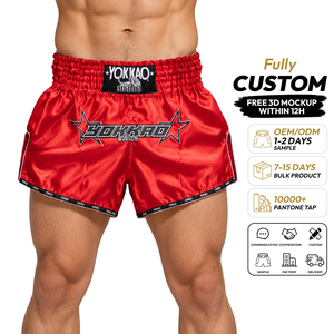 Pantalones Cortos Rojos de Muay Thai MMA para Hombre, Transpirables, de Secado Rápido, 160g, Sublimación, Logotipo Personalizado en la Parte Delantera, 100% Poliéster - Product Image 1