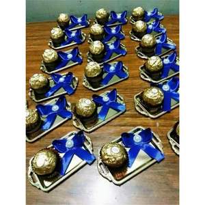 Luxury <b>Mini</b> Gold Serving Tray for Chocolate & Sweets; Elegant Decorative Metal Jewelry Plate for Wedding Favors & Party Decor - Product Image 1