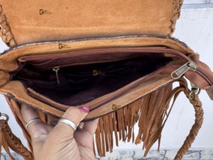 Bolso de Hombro Estilo Occidental con Flecos de Piel de Vaca, Bolsos de Estilo Bohemio con Piedras Turquesas, Bolsos Vintage para Mujer - Product Image 6
