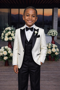 Traje Blanco Personalizado para Niños con Solapa Verde y Chaleco Borgoña, Conjunto de 3 Piezas para Boda, Traje Formal para Niños - Product Image 2