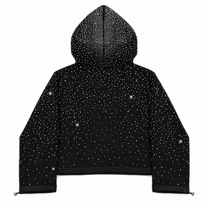 Sweat à capuche zippé mi-long pour homme en molleton bouclette 380-500 g/m² avec strass, coupe ample, personnalisable avec logos sur mesure, style streetwear - Product Image 5