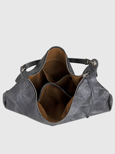 Sac fourre-tout structuré en cuir véritable gris avec fermeture éclair, grand sac à bandoulière pour femme, sac de travail minimaliste, sac de voyage, sac de shopping - Product Image 5