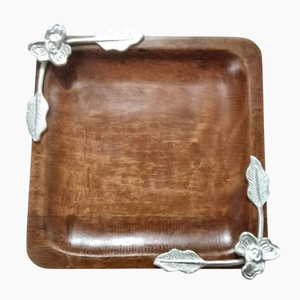Rectangular Hotel Ware Table Top Food Snacks Wood Serving <b>Tray</b> With Gold Accent For Home <b>Kitchen</b> Accessories In Reasonable Price - Product Image 2