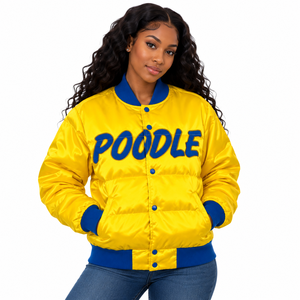 Chaqueta Acolchada Tipo Bomber para Mujer, Color Amarillo y Azul, con Letras Bordadas, Abrigo de Invierno Cálido y Acolchado - Product Image 1
