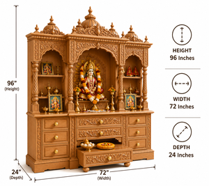 Royal Hand-Carved Teak Wood Home <b>Mandir</b> Design Big Size Floor Standing Hindu Home Temple Cabinet with Storage Drawers Puja Unit - Product Image 2