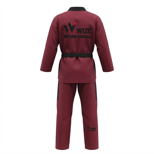WIZE INTERNATIONAL Taekwondo Dobok Uniforme Adulte Unisexe Marron Polyester Coupe Classique Durable Logo Avant - Product Image 2
