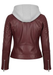 Ensemble de survêtement pour femme en cuir PU de qualité supérieure avec capuche – Veste à fermeture éclair asymétrique et pantalon slim – Tenue de luxe en deux pièces - Product Image 3