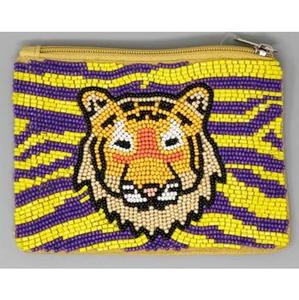 Monedero con Cuentas de Tigre, Amarillo y Morado, Hecho a Mano, con Cierre de Cremallera, Mini, Unisex, Estampado Animal, Estilo de Dibujos Animados - Product Image 1