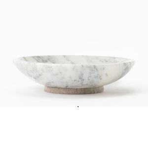 Luxury Travertine Style Decorative Bowl With Pedestal Base Modern Stone Fruit Bowl Centerpiece <b>Tabletop</b> Bowl Living Room Dining - Product Image 2