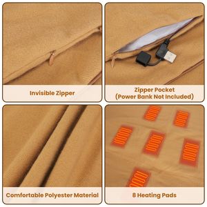 Sciarpa Riscaldante USB 77x24 Pollici, Coperta Elettrica Indossabile con Cerniera, 3 Livelli di Riscaldamento, per Interni ed Esterni, Taglia M - Product Image 5