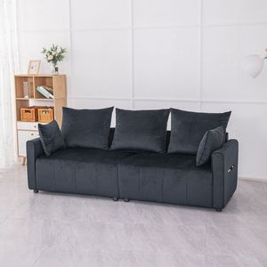 Divano Moderno in Velluto Nero da 82 Pollici, Design Contemporaneo, Facile Montaggio, Arredamento per Soggiorno con Divano Componibile Bicolore - Product Image 2