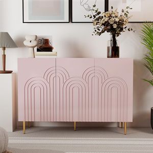 Credenza Moderna da 47 Pollici con 3 Ante, Mobile Decorativo Rosa con Rilievo a Nuvole, Armadietto per Soggiorno - Product Image 1