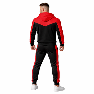 Ensemble de survêtement premium pour homme, noir et rouge, avec sweat à capuche et pantalon de jogging, vêtements de sport confortables, vente en gros - Product Image 5