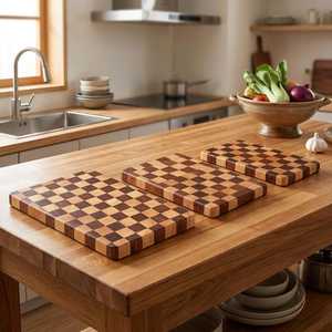 Planche à découper Belladec en bois d'acacia massif avec motif damier, antidérapante, écologique et compatible lave-vaisselle (1,5 cm) - Product Image 6