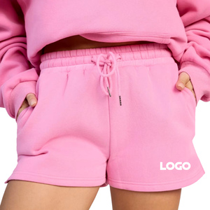 Conjunto Deportivo para Mujer, Sudadera con Capucha y Pantalones Cortos Color Rosa Sólido, Personalizable con Bordado e Impresión, en Felpa de Algodón - Product Image 2