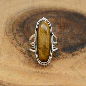 Bague en pierre œil de tigre naturelle, faite à la main, en argent 925, bijou en pierre précieuse pour elle - Product Image 2