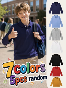 เสื้อโปโลแขนยาวเด็กผู้ชาย ผ้าโพลีเอสเตอร์ถัก สำหรับชุดนักเรียนประถม สีฟ้า สามารถปรับแต่งได้ - Product Image 5