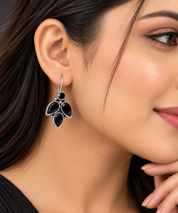 Proveedor Mayorista de Pendientes Colgantes de Plata Oxidada con Gemas Negras para Mujer |   Proveedor Mayorista Directo de Fábrica - Product Image 5
