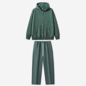 Ensemble survêtement hiver 500 GSM en molleton de coton délavé à l'acide, coupe oversize, avec sweat à capuche zippé et pantalon de jogging |   Logo personnalisé OEM en gros - Product Image 5