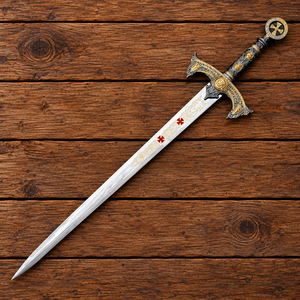 Handgefertigtes Schwert der Tempelritter aus Edelstahl mit Lederscheide, Mittelalter-Schwert, Sammlerstück, Schwert für Ihn, Wanddekoration - Product Image 1