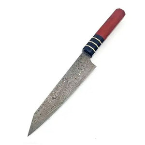 Damascus Steel Chef Knife With Red Wood Handle And <b>Black</b> Accents - Product Image 4