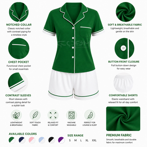Cosh International Sisterhood Sorority Green White Trim Short Sleeve Pajama <b>Set</b> With Button Front And Pocket Stylish PJs - Product Image 6