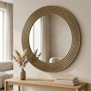 Natural Multilevel Plant Vine Weaving Art Design Bone Inlay Wall Mounted <b>Mirror</b> Retro Round Hanging <b>Vanity</b> <b>Mirror</b> - Product Image 4