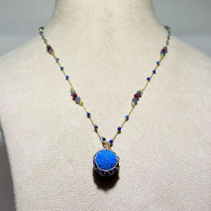 Handmade Blue Druzy Macrame Pendant <b>Necklace</b> Adjustable Boho Healing <b>Statement</b> Gemstone Jewelry Wholesale - Product Image 4
