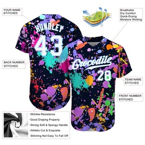 Maillot de softball personnalisé avec motifs graffiti blancs et violets, uniforme authentique pour équipe féminine, sublimation en gros - Product Image 2