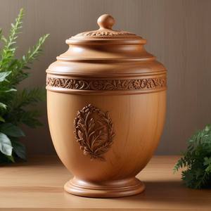 Handmade Wooden Cremation Urn European Style Natural Finish Carved Floral Design Adult <b>Memorial</b> <b>Keepsake</b> - Product Image 1