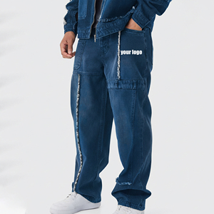 Pantalon en jean délavé de style streetwear pour homme, coupe ample, avec empiècements cousus, patchwork et jambe large droite, de haute qualité - Product Image 4