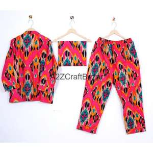 Conjunto de Pijama Informal para Mujer, 100% Algodón Puro, Hecho a Mano, Estampado Floral, Lujoso, Romántico, Suave, Cintura Elástica, Secado Rápido - Product Image 6