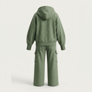 Ensemble de survêtement décontracté rose uni pour femme avec sweat à capuche et pantalon de jogging 100 % coton mi-lourd à manches longues coupe ample pour l'automne - Product Image 5