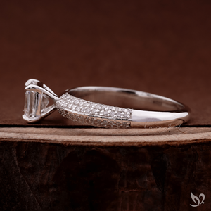 1 CT asscher cut lab grown diamond engagement ring square <b>step</b> cut stone in 10K white gold pave band ring - Product Image 3