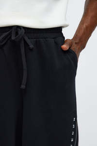 Mens Black Relaxed Fit <b>Shorts</b> with Studded Side Trim and Exposed <b>Zip</b> Detailing Designed for Contemporary Streetwear and Casual - Product Image 2